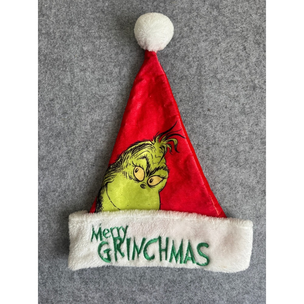 Dr Seuss The Grinch Santa Hat Merry Grinchmas Holiday Christmas Cap One Size
